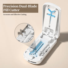 Load image into Gallery viewer, Daviky Pill Cutter Splitter for Small & Tiny Pills, Dual Safety Blades, Adjustable Centering Slot, Precise 1/2 1/3 1/4 Tablet Cutter, Built-in Storage, Portable & Senior-Friendly