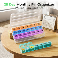 Load image into Gallery viewer, Daviky Monthly Pill Organizer 28 Day, 4 Week Pill Box with Removable Weekly Trays, Large BPA-Free Pill Organizer for Vitamins, Supplements and Medication, Travel Pill Case with Storage Box, White