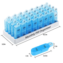 Load image into Gallery viewer, Daviky Monthly Pill Organizer 2 Times a Day, 30 Day Pill Box AM PM with Separate Container, One Month Medicine Case Twice a Day to Hold Vitamins, Supplements and Medication (Blue)