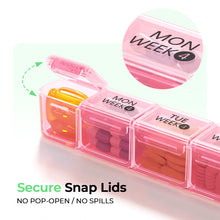 Load image into Gallery viewer, Daviky Monthly Pill Organizer 28 Day, 4 Week Pill Box with Removable Weekly Trays, Large BPA-Free Pill Organizer for Vitamins, Supplements and Medication, Travel Pill Case with Storage Box, Pink