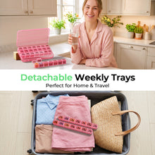 Load image into Gallery viewer, Daviky Monthly Pill Organizer 28 Day, 4 Week Pill Box with Removable Weekly Trays, Large BPA-Free Pill Organizer for Vitamins, Supplements and Medication, Travel Pill Case with Storage Box, Pink