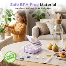 Load image into Gallery viewer, Daviky Small Pill Organizer for Purse, Travel Pill Box with Built-in Mirror, 4 Compartments Cute Pill Case for Daily Medication and Vitamins, Unique Open Design, Portable Medicine Organizer for Women