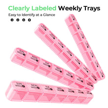 Load image into Gallery viewer, Daviky Monthly Pill Organizer 28 Day, 4 Week Pill Box with Removable Weekly Trays, Large BPA-Free Pill Organizer for Vitamins, Supplements and Medication, Travel Pill Case with Storage Box, Pink