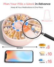 Load image into Gallery viewer, Daviky Pill Dispenser Daily, Large Pill Organizer with Wall-Mounted or Standing Use, 14 Days Pill Container, Push Button Design, Weekly Pill Box for Vitamin, Medicine,Supplement, Fish Oil(Gray)
