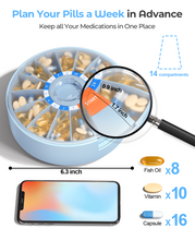Load image into Gallery viewer, Daviky Pill Dispenser Daily, Large Pill Organizer with Wall-Mounted or Standing Use, 14 Days Pill Container, Push Button Design, Weekly Pill Box for Vitamin, Medicine,Supplement, Fish Oil(Gray)
