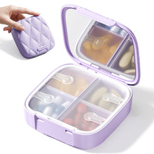Load image into Gallery viewer, Daviky Small Pill Organizer for Purse, Travel Pill Box with Built-in Mirror, 4 Compartments Cute Pill Case for Daily Medication and Vitamins, Unique Open Design, Portable Medicine Organizer for Women
