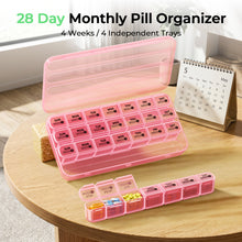 Load image into Gallery viewer, Daviky Monthly Pill Organizer 28 Day, 4 Week Pill Box with Removable Weekly Trays, Large BPA-Free Pill Organizer for Vitamins, Supplements and Medication, Travel Pill Case with Storage Box, Pink
