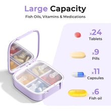Load image into Gallery viewer, Daviky Small Pill Organizer for Purse, Travel Pill Box with Built-in Mirror, 4 Compartments Cute Pill Case for Daily Medication and Vitamins, Unique Open Design, Portable Medicine Organizer for Women
