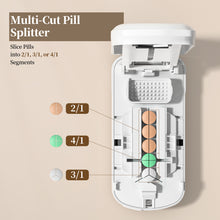 Load image into Gallery viewer, Daviky Pill Cutter Splitter for Small &amp; Tiny Pills, Dual Safety Blades, Adjustable Centering Slot, Precise 1/2 1/3 1/4 Tablet Cutter, Built-in Storage, Portable &amp; Senior-Friendly
