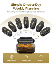 Load image into Gallery viewer, Daviky Pill Organizer 7 Day, Large Capacity Weekly Pill Box Once a Day | Portable Travel Medicine Case with Removable Daily Compartments, Easy Open Lids, Bold Labels, for Vitamin, Supplement, Black
