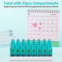 Load image into Gallery viewer, Daviky Monthly Pill Organizer 2 Times a Day, 30 Day Pill Box AM PM with Separate Container, One Month Medicine Case Twice a Day to Hold Vitamins, Supplements and Medication (Cyan)

