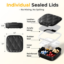 Load image into Gallery viewer, Daviky Small Pill Organizer for Purse, Travel Pill Box with Built-in Mirror, 4 Compartments Cute Pill Case for Daily Medication and Vitamins, Unique Open Design, Portable Medicine Organizer for Women

