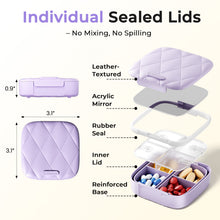 Load image into Gallery viewer, Daviky Small Pill Organizer for Purse, Travel Pill Box with Built-in Mirror, 4 Compartments Cute Pill Case for Daily Medication and Vitamins, Unique Open Design, Portable Medicine Organizer for Women
