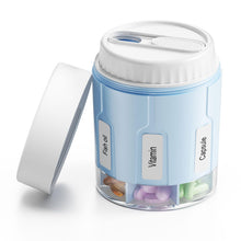 Load image into Gallery viewer, Daviky Pill Bottle Organizer, Supplement Organizer with 7 Large Compartments, Travel Pill Dispenser Round Pill Box with Two Lids(Blue)
