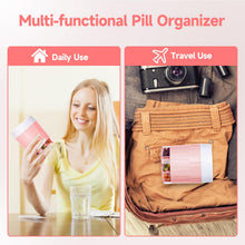 Load image into Gallery viewer, Daviky Pill Bottle Organizer, Supplement Organizer with 7 Large Compartments, Travel Pill Dispenser Round Pill Box with Two Lids(Pink+White)
