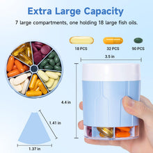 Load image into Gallery viewer, Daviky Pill Bottle Organizer, Supplement Organizer with 7 Large Compartments, Travel Pill Dispenser Round Pill Box with Two Lids(Blue)
