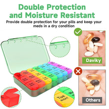 Load image into Gallery viewer, Daviky Weekly Pill Organizer 3 Times a Day, Pill Organizer 3 Times a Day, Large 7 Day Box with Separate Container, Pill Cases Organizers 7 Day, Daily Medicine Organizer to Hold Vitamins (Green)
