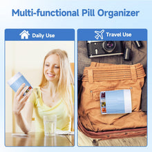 Load image into Gallery viewer, Daviky Pill Bottle Organizer, Supplement Organizer with 7 Large Compartments, Travel Pill Dispenser Round Pill Box with Two Lids(Blue)
