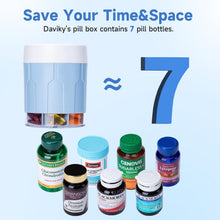 Load image into Gallery viewer, Daviky Pill Bottle Organizer, Supplement Organizer with 7 Large Compartments, Travel Pill Dispenser Round Pill Box with Two Lids(Blue)
