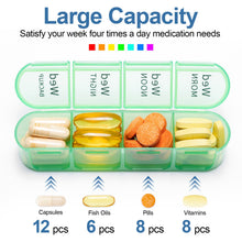 Load image into Gallery viewer, Daviky Weekly Pill Organizer 4 Times a Day, Moisture-Proof Pill Box 7 Day, Daily Pill Case Medicine Organizer Box Easy to Carry, Travel Pill Organizer with 28 Compartments to Hold Vitamins &amp; Meds
