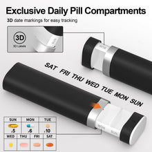 Load image into Gallery viewer, 7 Day Pill Organizer, Pill Box 7 Day for Travel, Weekly Cute Pill Case, Daviky Portable Medicine Organizer Pill Holder to Hold Daily Vitamin, Medication and Supplement (Black).
