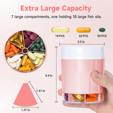 Load image into Gallery viewer, Daviky Pill Bottle Organizer, Supplement Organizer with 7 Large Compartments, Travel Pill Dispenser Round Pill Box with Two Lids(Pink+White)

