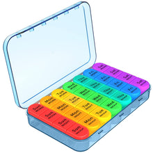 Load image into Gallery viewer, Daviky Pill Organizer, Daily Pill Box 7 Day, Weekly Pill Organizer 4 Times a Day, Large Travel Pill Case with 28 Compartment to Hold Medicine, Vitamin and Supplement (Blue)
