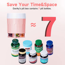 Load image into Gallery viewer, Daviky Pill Bottle Organizer, Supplement Organizer with 7 Large Compartments, Travel Pill Dispenser Round Pill Box with Two Lids(Pink+White)
