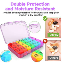 Load image into Gallery viewer, Daviky Weekly Pill Organizer 3 Times a Day, Travel Pill Organizer 3X a Day, Pill Box 7 Day, Daily Pill Box Organizer, Pill Cases Organizers 7 Day, Medicine Organizer to Hold Vitamins and Medication
