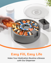 Load image into Gallery viewer, Daviky Pill Dispenser Daily, Large Pill Organizer with Wall-Mounted or Standing Use, 14 Days Pill Container, Push Button Design, Weekly Pill Box for Vitamin, Medicine,Supplement, Fish Oil(Gray)
