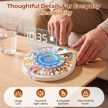Load image into Gallery viewer, Daviky Automatic Pill Dispenser, 28 Compartments, App and Alarms, Yellow. Bluetooth App Setup, Physical Button Controls, 1-6 Doses Daily, Sound and Light Alerts, Large LCD（副本）
