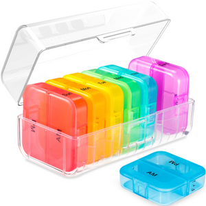 Daviky Weekly Pill Organizer 2 Times a Day, Am Pm Pill Organizer 7 Day, Large Travel Vitamin Pill Box Twice a Day