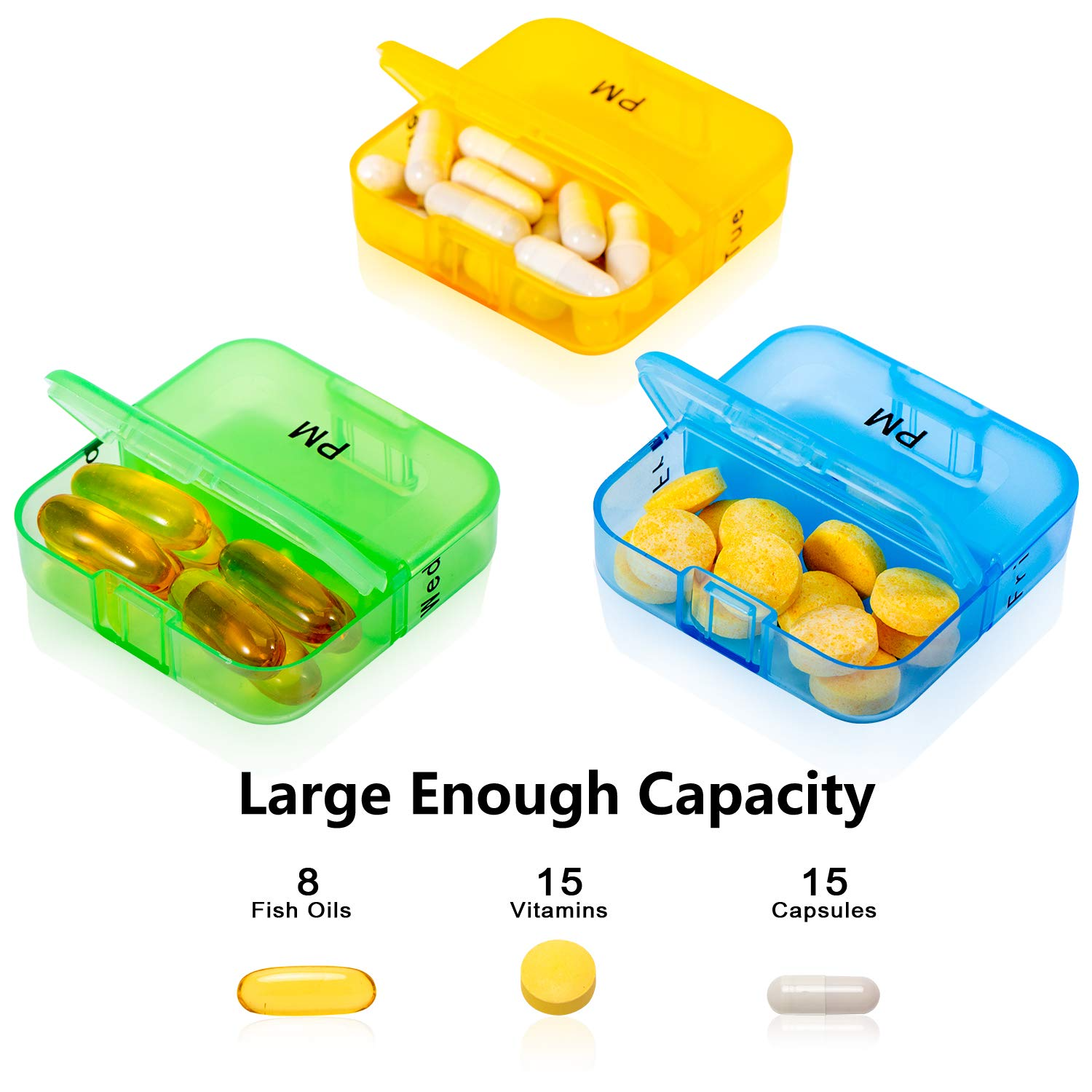 Wood Pill Organizer 7 Day Twice a Day Weekly Pill Box With Two 