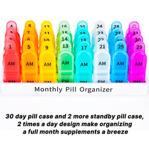 Monthly Pill Organizer, 30 Day Pill Organizer, Pill Organizer 2 Times a Day