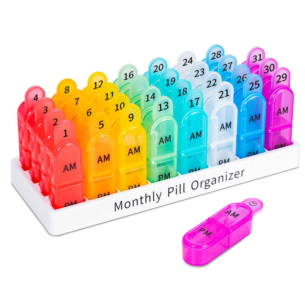 Monthly Pill Organizer, 30 Day Pill Organizer, Pill Organizer 2 Times a Day